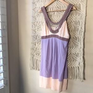 Marciano Color Block Silk Mini Dress Purple Pink w/ Silver Studs  Size Small